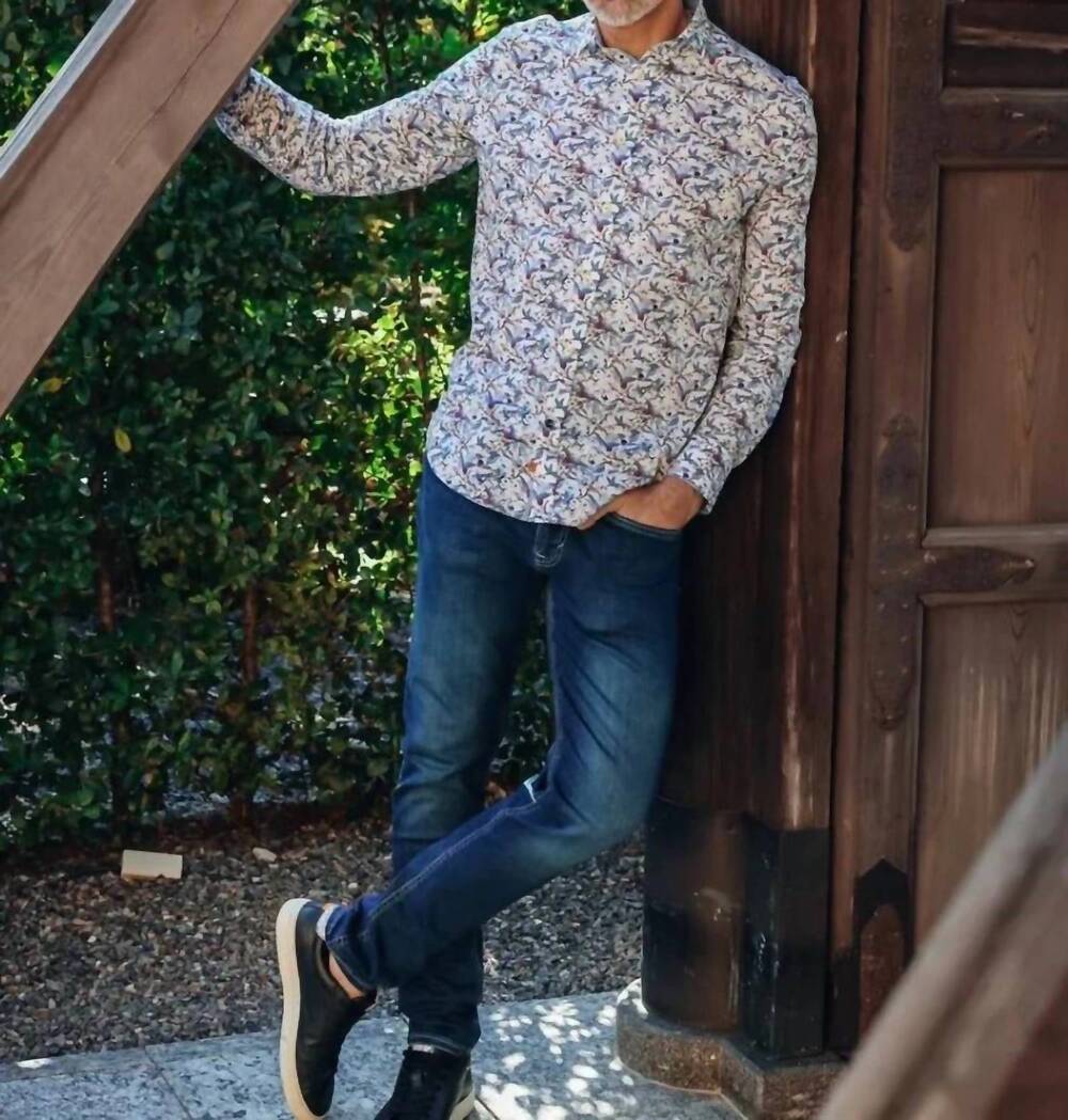 NEW A FISH NAMED FRED crane sky shirt in off white